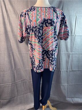 1217-Three Flag Navy Abstract Print Two-Piece Pantsuit